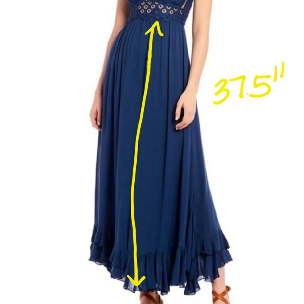 Free People adella maxi dress spaghetti strap crochet navy/dk teal - Picture 7 of 7